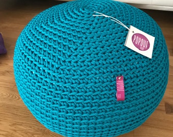 Crochet pouf ottoman all colours handmade in Italy, custom new baby gift, cotton ecofriendly rope