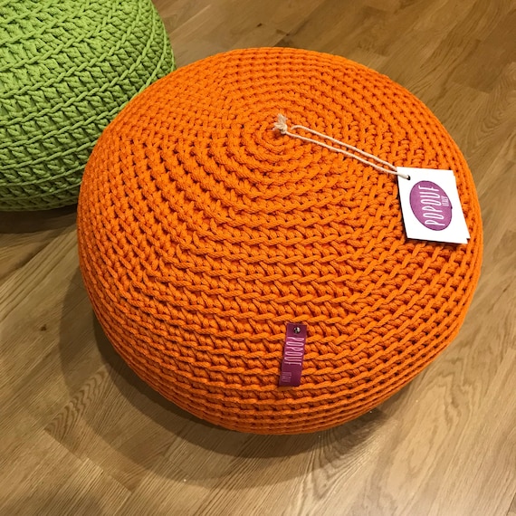 Orange Floor Pouf Ottoman Outdoor Pouf Footstool Made in Italy