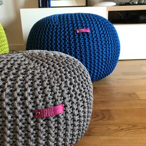 Outdoor knit pouf ottoman, Cobalt blue pouf, handmade footstool cover Made in Italy image 5