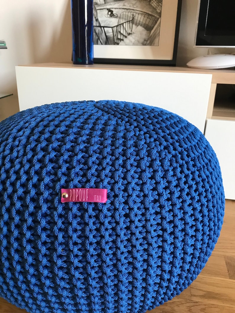 Outdoor Knit Pouf Ottoman Cobalt Blue Pouf Handmade | Etsy