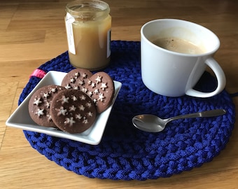 Blue crochet washable table placemats set