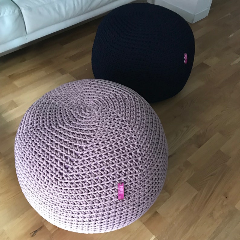 Pink Crochet pouf ottoman, Light Pink Baby Girl Nursery outdoor Footstool unique gifts image 1
