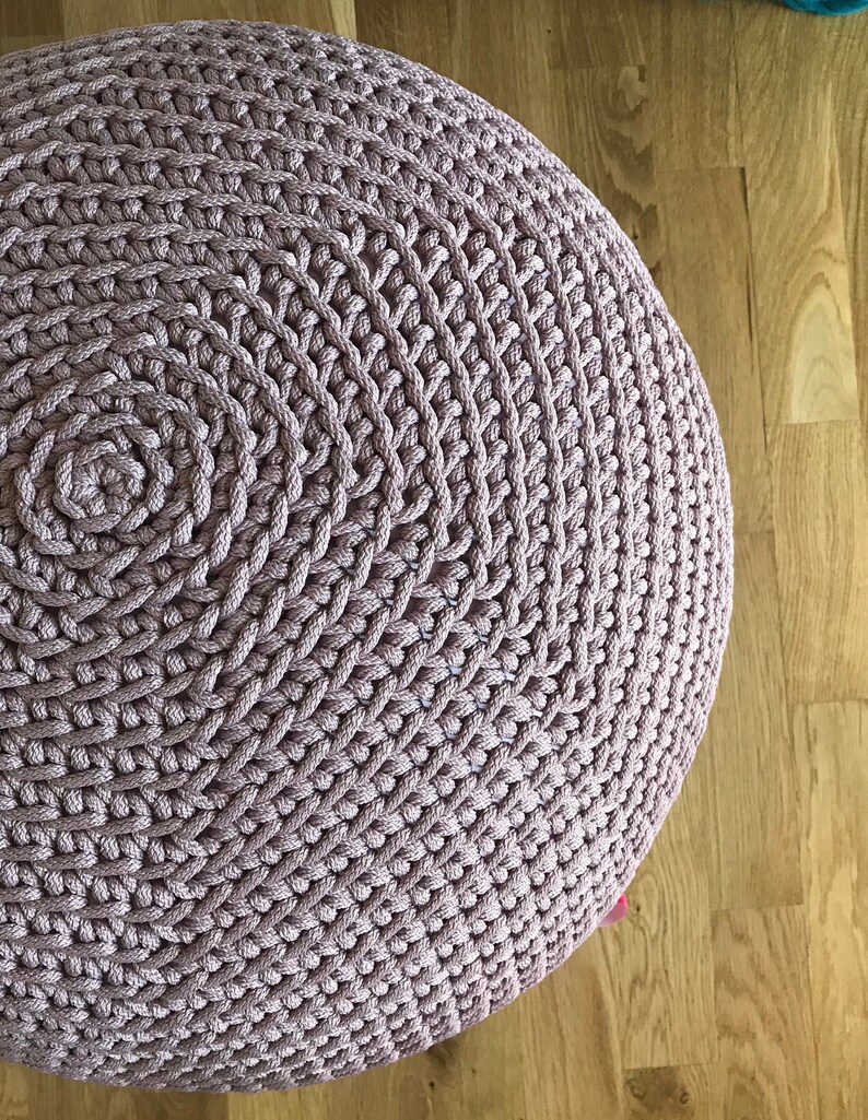 Pink Crochet pouf ottoman, Light Pink Baby Girl Nursery outdoor Footstool unique gifts image 8