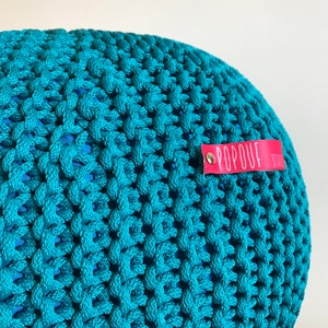 Outdoor knit pouf, Round pouf ottoman, Teal pouf, Made in Italy, Kids Ottoman, Footstool, Floor pillow, Bean bag chairs, handmade cover image 5