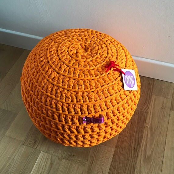 Orange Pouf Ottoman Footstool Soft Floor Cushion Handmade Etsy UK