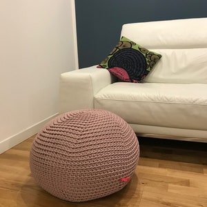 Pink Crochet pouf ottoman, Light Pink Baby Girl Nursery outdoor Footstool unique gifts image 6
