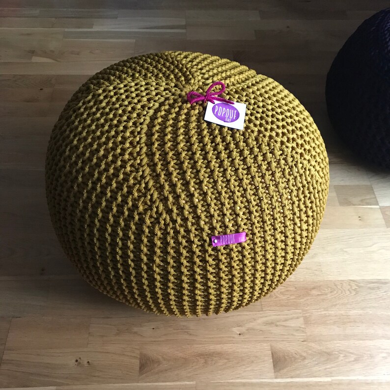 Outdoor Knit Pouf Ottoman Mustard Round Floor Cushion Made in Etsy