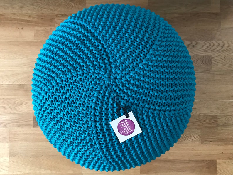 Outdoor knit pouf, Round pouf ottoman, Teal pouf, Made in Italy, Kids Ottoman, Footstool, Floor pillow, Bean bag chairs, handmade cover image 3
