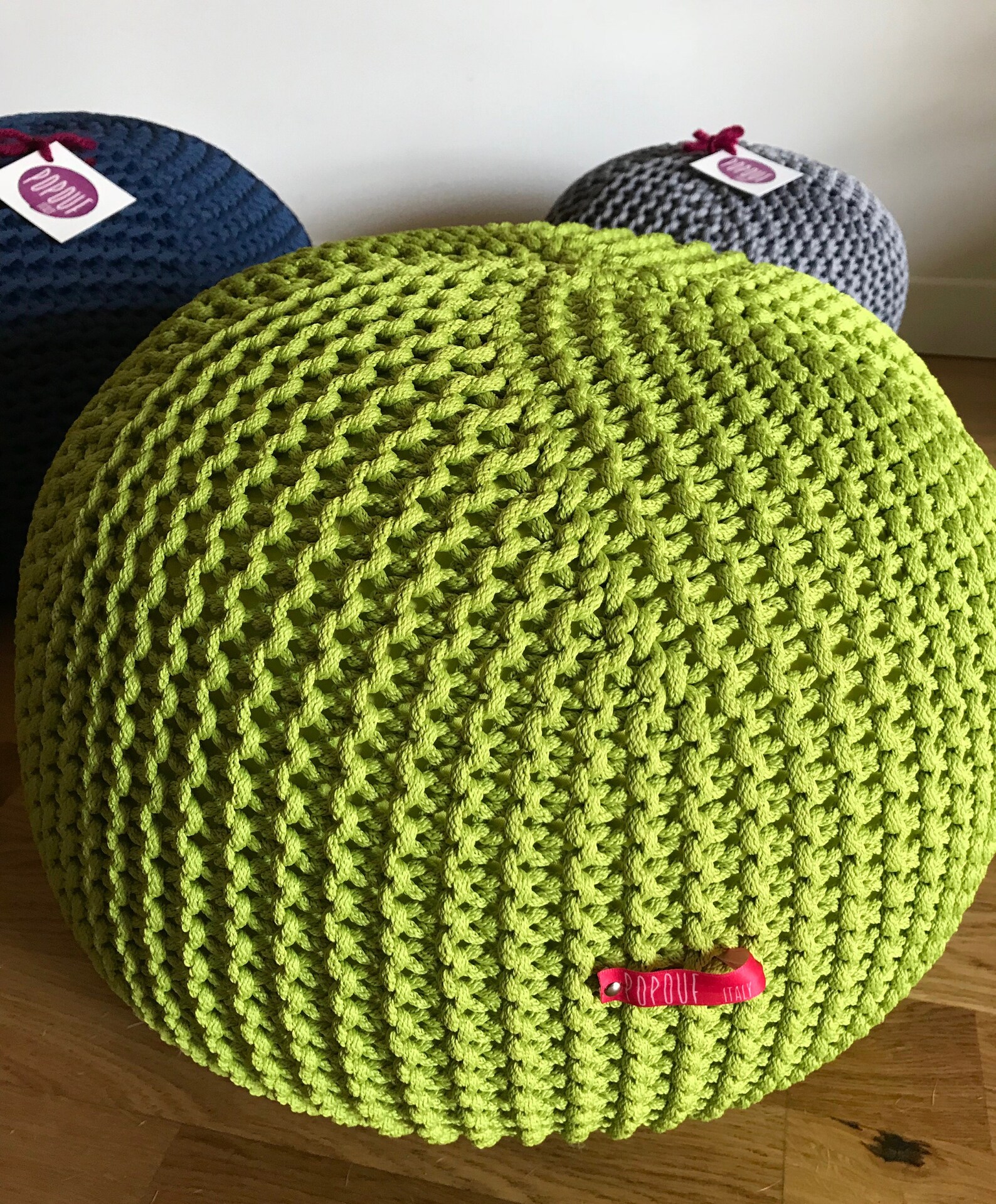 Green Knit Pouf Ottoman Outdoor Cushion Handmade in Italy - Etsy
