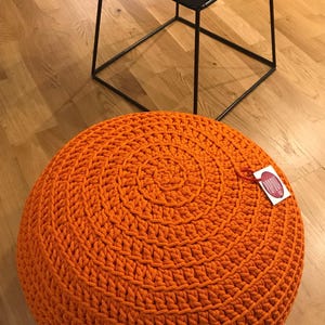 Outdoor pouf, Round ottoman, Orange pouf Made in Italy, Kids Ottoman, Footstool, Pool pillow, Bean bag chairs, handmade cover image 1