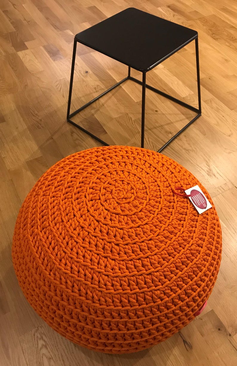 Outdoor pouf, Round ottoman, Orange pouf Made in Italy, Kids Ottoman, Footstool, Pool pillow, Bean bag chairs, handmade cover image 1