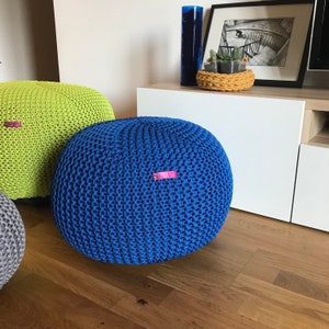 Outdoor knit pouf ottoman, Cobalt blue pouf, handmade footstool cover Made in Italy image 3