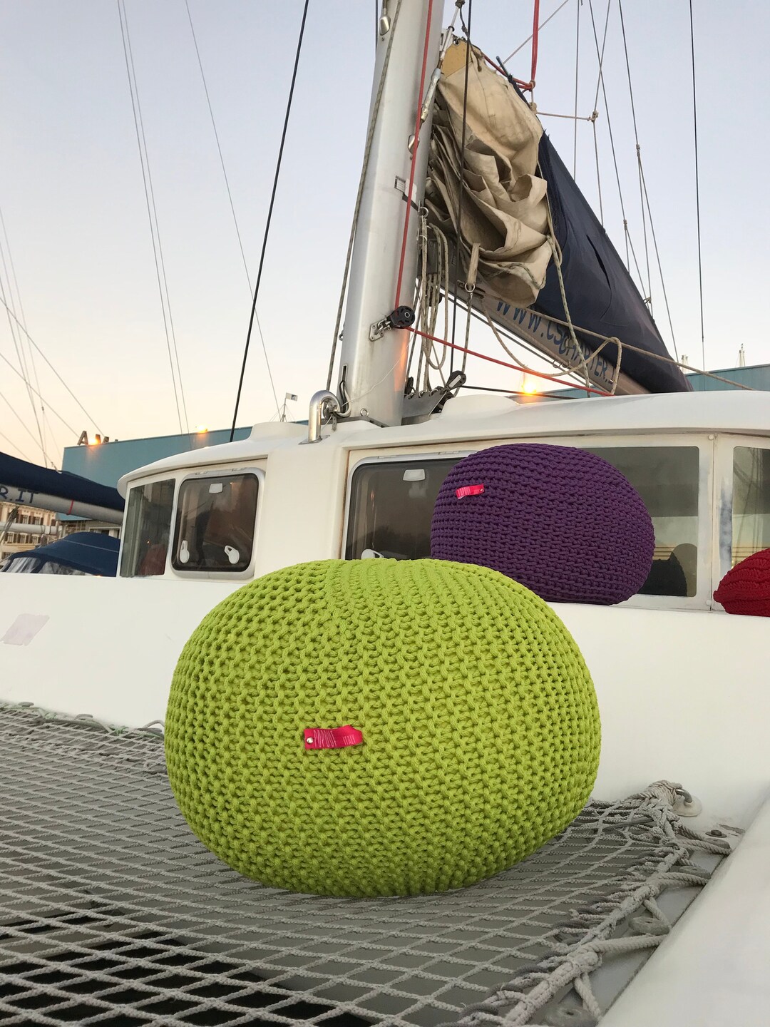 Green Knit Pouf Ottoman Outdoor Cushion Handmade in Italy Unique Gifts