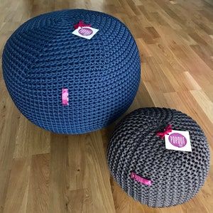 Dark grey knit pouf, outdoor ottoman, scandinavian footstool handmade in Italy unique gifts image 4