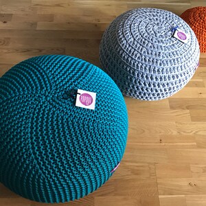 Outdoor knit pouf, Round pouf ottoman, Teal pouf, Made in Italy, Kids Ottoman, Footstool, Floor pillow, Bean bag chairs, handmade cover image 2