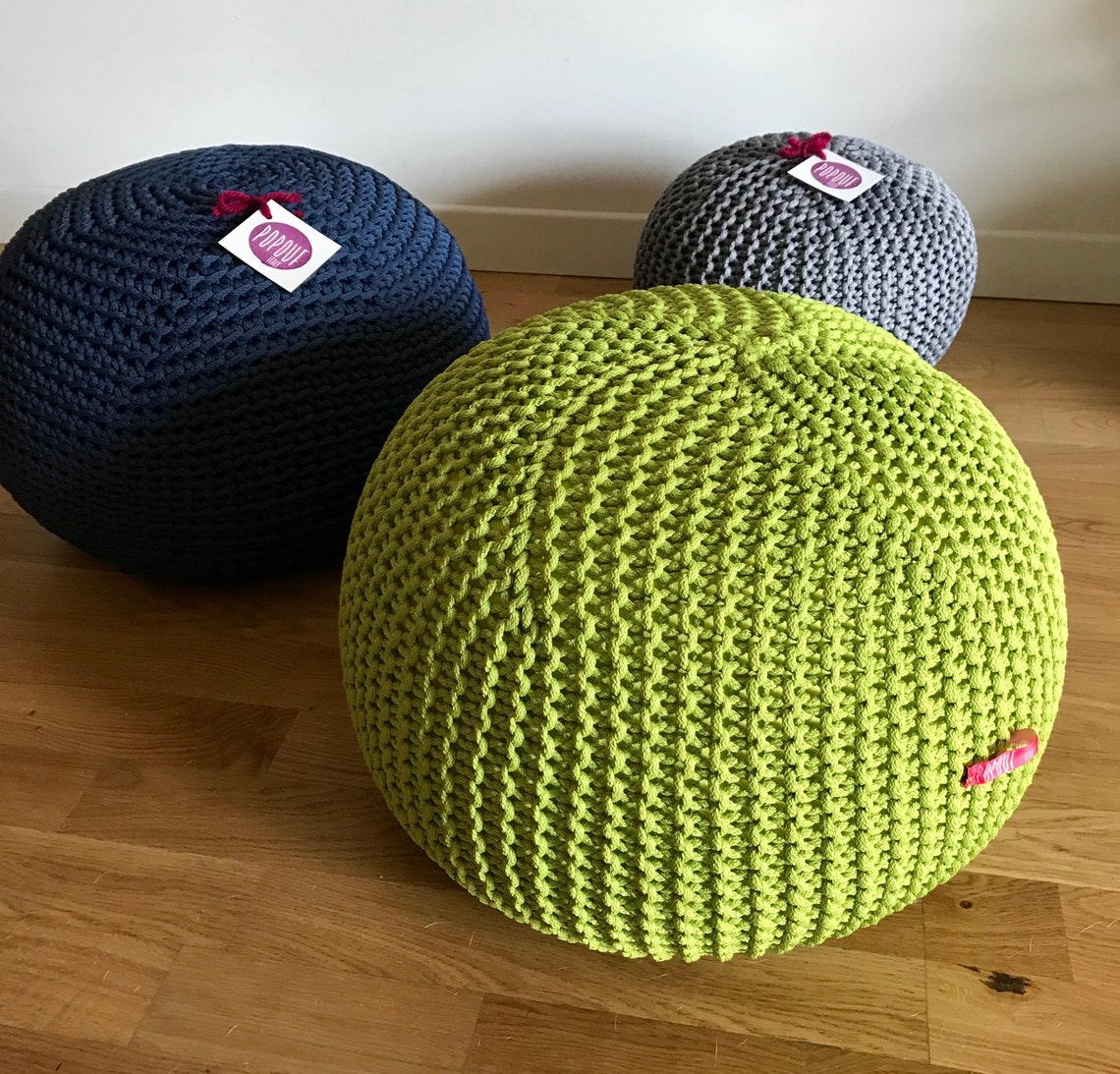Green Knit Pouf Ottoman Outdoor Cushion Handmade in Italy - Etsy