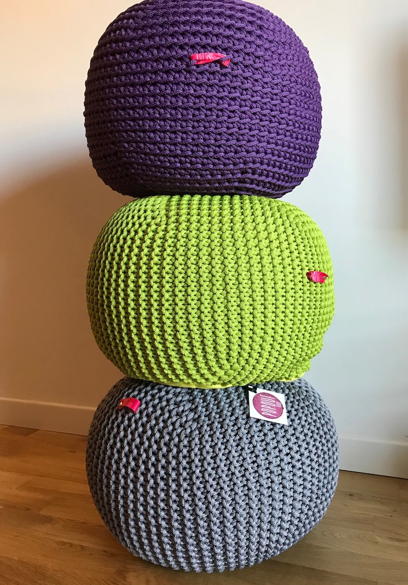 Green Knit Pouf Ottoman Outdoor Cushion Handmade in Italy - Etsy