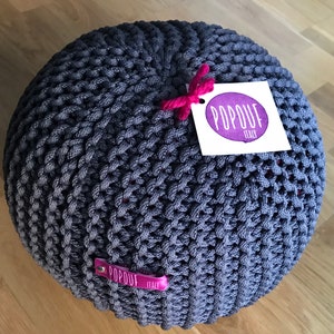 Dark grey knit pouf, outdoor ottoman, scandinavian footstool handmade in Italy unique gifts image 1