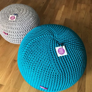 Outdoor knit pouf, Round pouf ottoman, Teal pouf, Made in Italy, Kids Ottoman, Footstool, Floor pillow, Bean bag chairs, handmade cover image 8