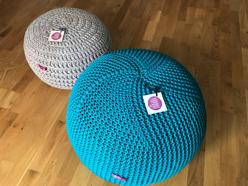 Outdoor knit pouf, Round pouf ottoman, Teal pouf, Made in Italy, Kids Ottoman, Footstool, Floor pillow, Bean bag chairs, handmade cover image 8