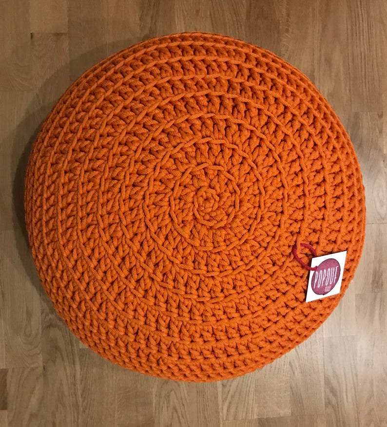 Outdoor pouf, Round ottoman, Orange pouf Made in Italy, Kids Ottoman, Footstool, Pool pillow, Bean bag chairs, handmade cover image 6
