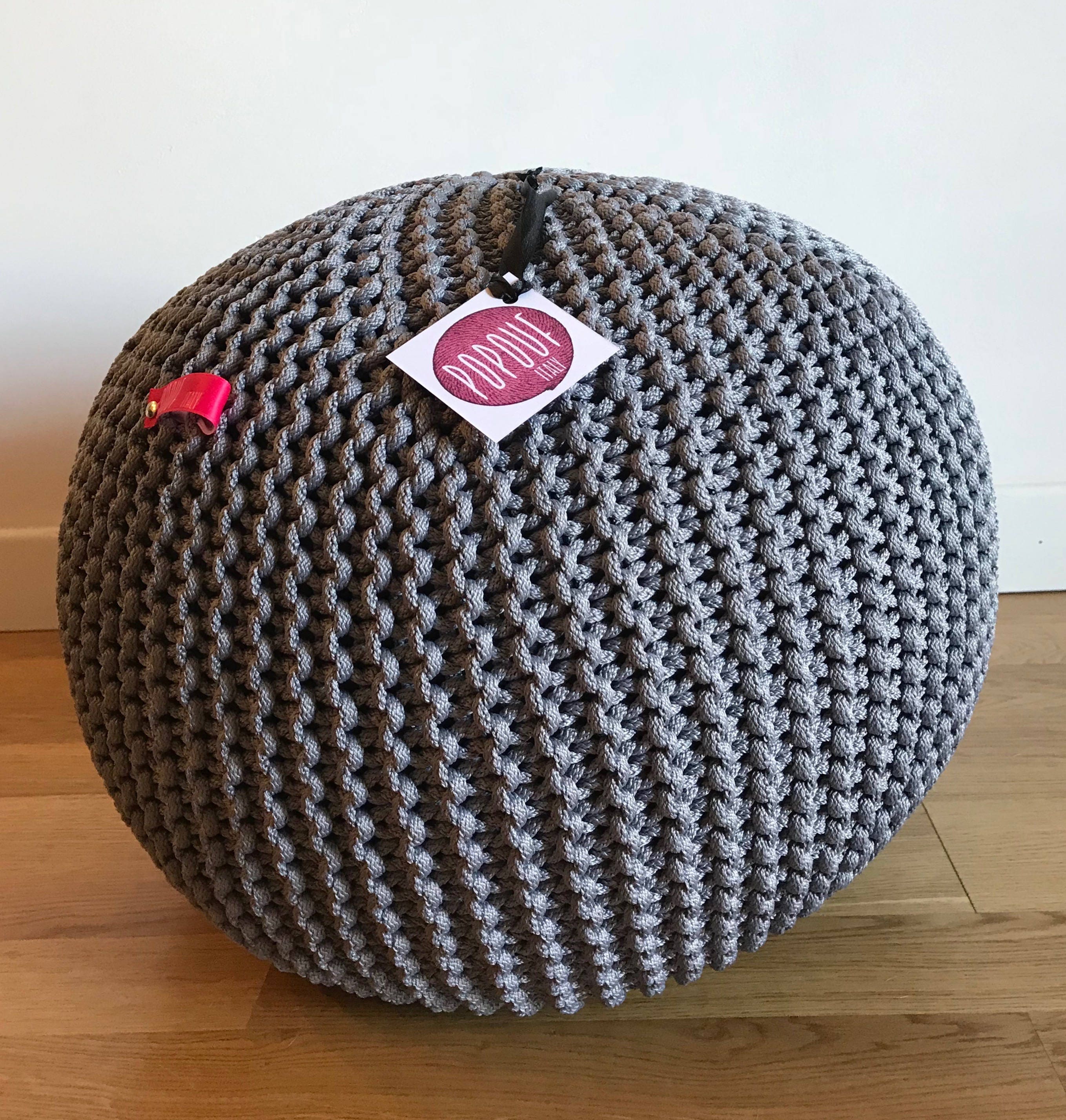 Grey Knit Pouf Ottoman footstool knit scandinavian pouf Etsy