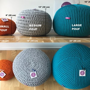 Outdoor knit pouf, Round pouf ottoman, Teal pouf, Made in Italy, Kids Ottoman, Footstool, Floor pillow, Bean bag chairs, handmade cover image 9