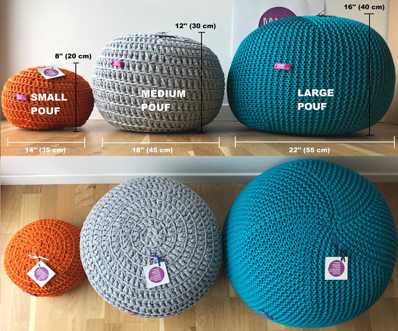 Outdoor knit pouf, Round pouf ottoman, Teal pouf, Made in Italy, Kids Ottoman, Footstool, Floor pillow, Bean bag chairs, handmade cover image 9