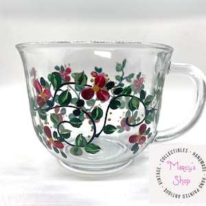 HandPainted Oversized Cup/ Mug Clear Glass Unique Floral Design