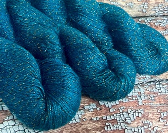 Sparkling Bamboo- Teal Talk- Fingering Weight Bamboo Metallic. Free Shipping!