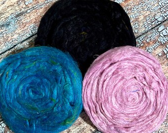 Sari Silk Carded/Combed Sliver Roving - 1 Ounce - Assorted Solid Colors