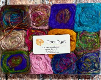 Sari Silk Carded/Combed Sliver Roving Sampler - 3 Ounce Total - Assorted Multi Colors