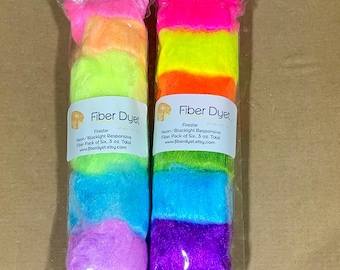 Firestar-Neon or Pastel - Blacklight Responsive - Set of Six - 1/2 oz. Tops - 3 oz. Total - for Fiber Artists