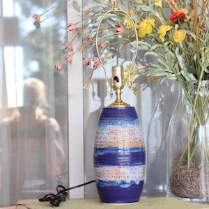 Handmade, wheel-thrown lapis blue and white ceramic table lamp base