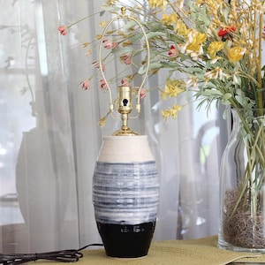 Handmade, wheel-thrown black and white table lamp base