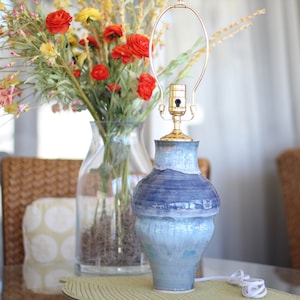Handmade, wheel thrown, Blue table lamp base