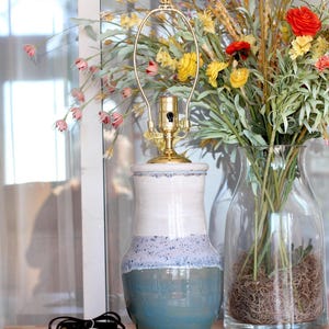 Handmade, wheel-thrown blue table lamp base