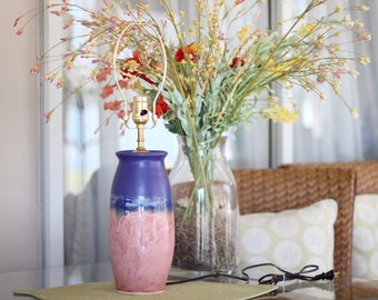 Handmade wheel-thrown pink and purple table lamp base