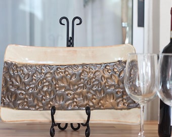 Handmade embossed ceramic artisan ceramic serving/display tray