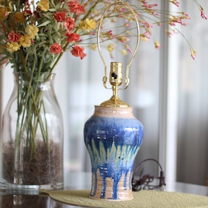 Handmade, wheel thrown pottery/ceramic blue toned lamp base