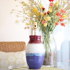 Handmade Ceramic Table Lamp Base: Lapis, Alabaster, Cranberry Glazes