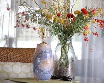 Handmade, wheel-thrown blue and lavender ceramic table lamp base