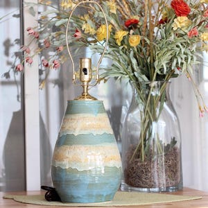 Handmade, wheel-thrown norse blue tear shaped ceramic table lamp base