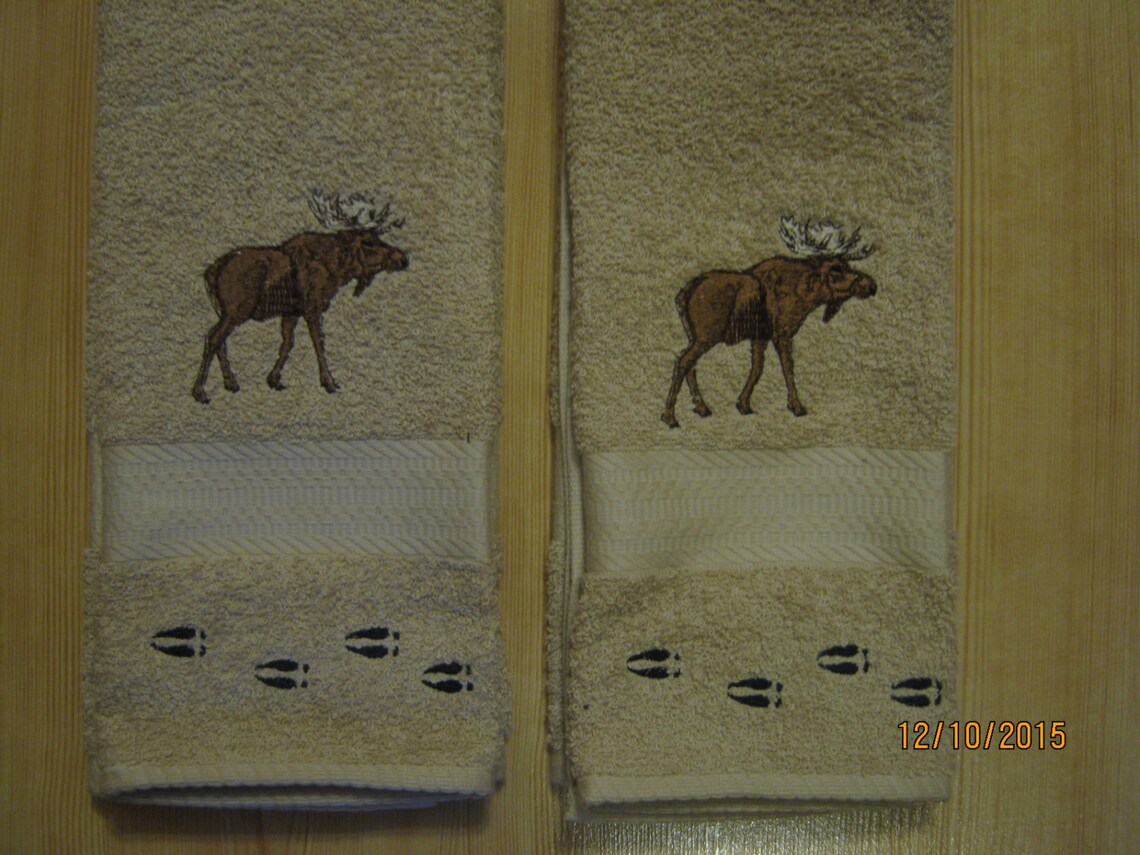NEW 2 Moose with Tracks Tan Hand Towels Lodge Cabin Decor Etsy