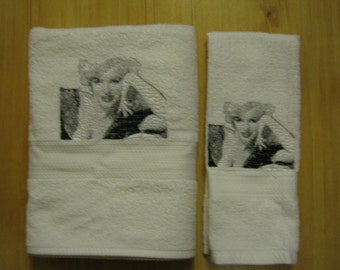 Marilyn Monroe Bath & hand towel set with photo stitch