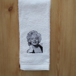 Marilyn Monroe Photo Stitched  White  Hand Towel
