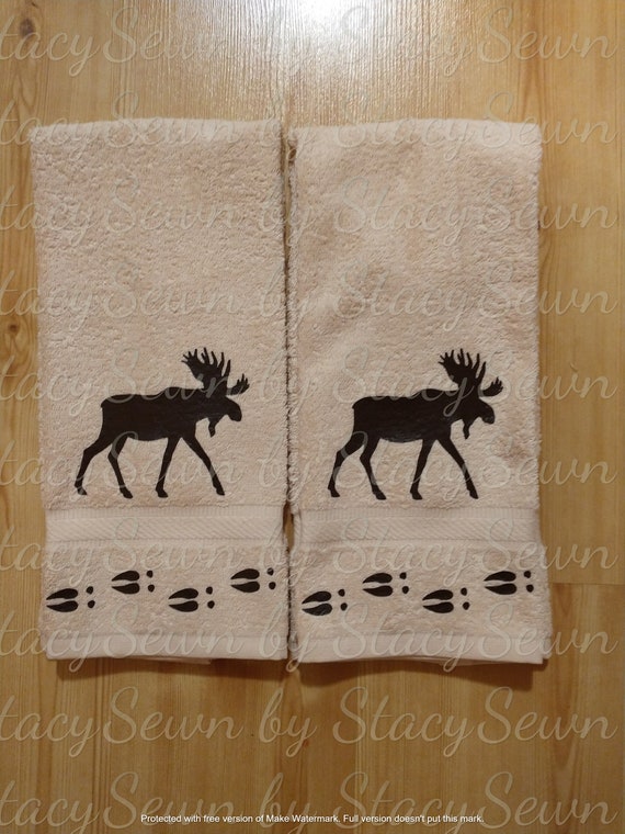 2 Bear Hand Towel Cabin Themed Kitchen Towels with Animals Lodge White  Dishcloth