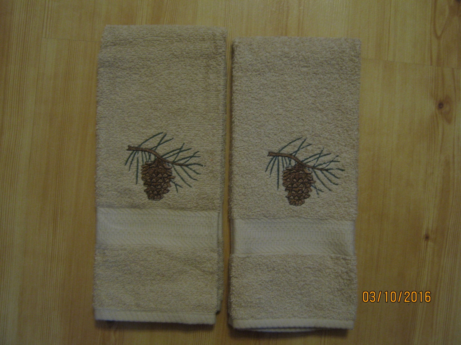 NEW 2 PINE CONE Tan Hand Towels. Lodge Towels Northwoods Etsy