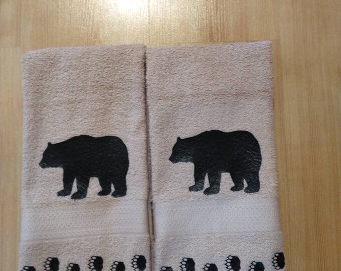 Black Bear With Tracks Hand Towels, Cabin Lodge Decor Etsy