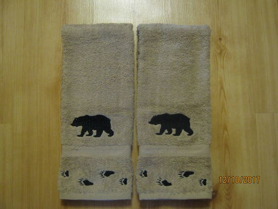 kitchen New 2 MOOSE Embroidered Hand Towels,Northwoods cabin decor bathroom